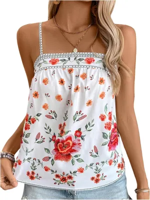 Floerns Women's Spaghetti Strap Tropical Camisole Sleeveless Vacation Cami Tank Top