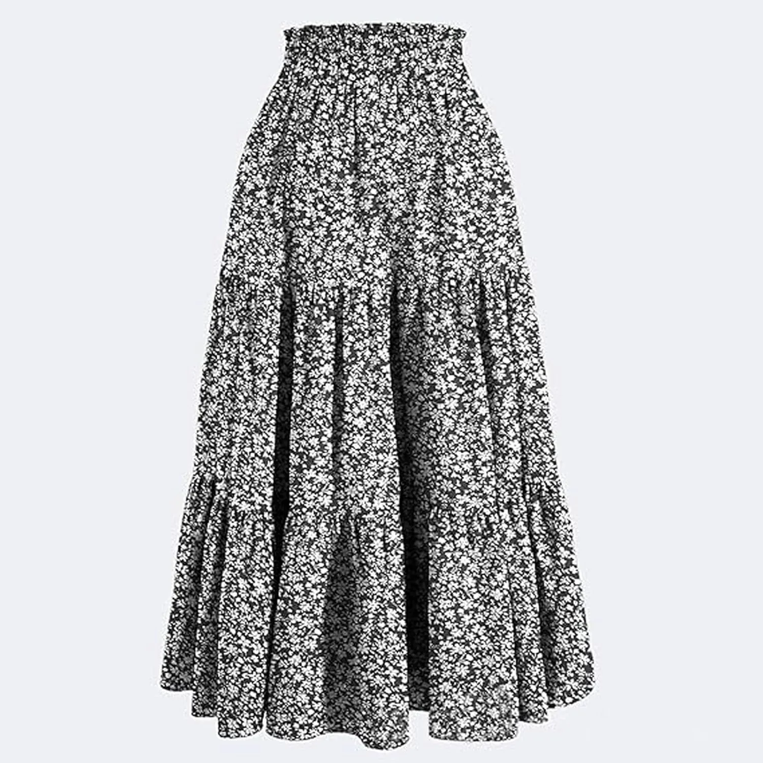 Floral Maxi Skirt for Women Summer Casual Tiered Elastic High Waisted Skirts Comfy Vacation Flowy Swing Long Skirts