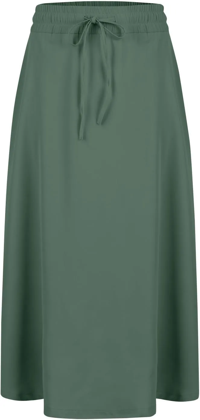Floral Midi Skirt for Women Casual Drawstring Waist A-Line Skirts with Pockets Flowy Vintage Pleated Midi Skirts