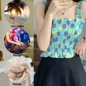 Floral Top Tops Women Girl Camisole Crop Square Neck Dancing Halter