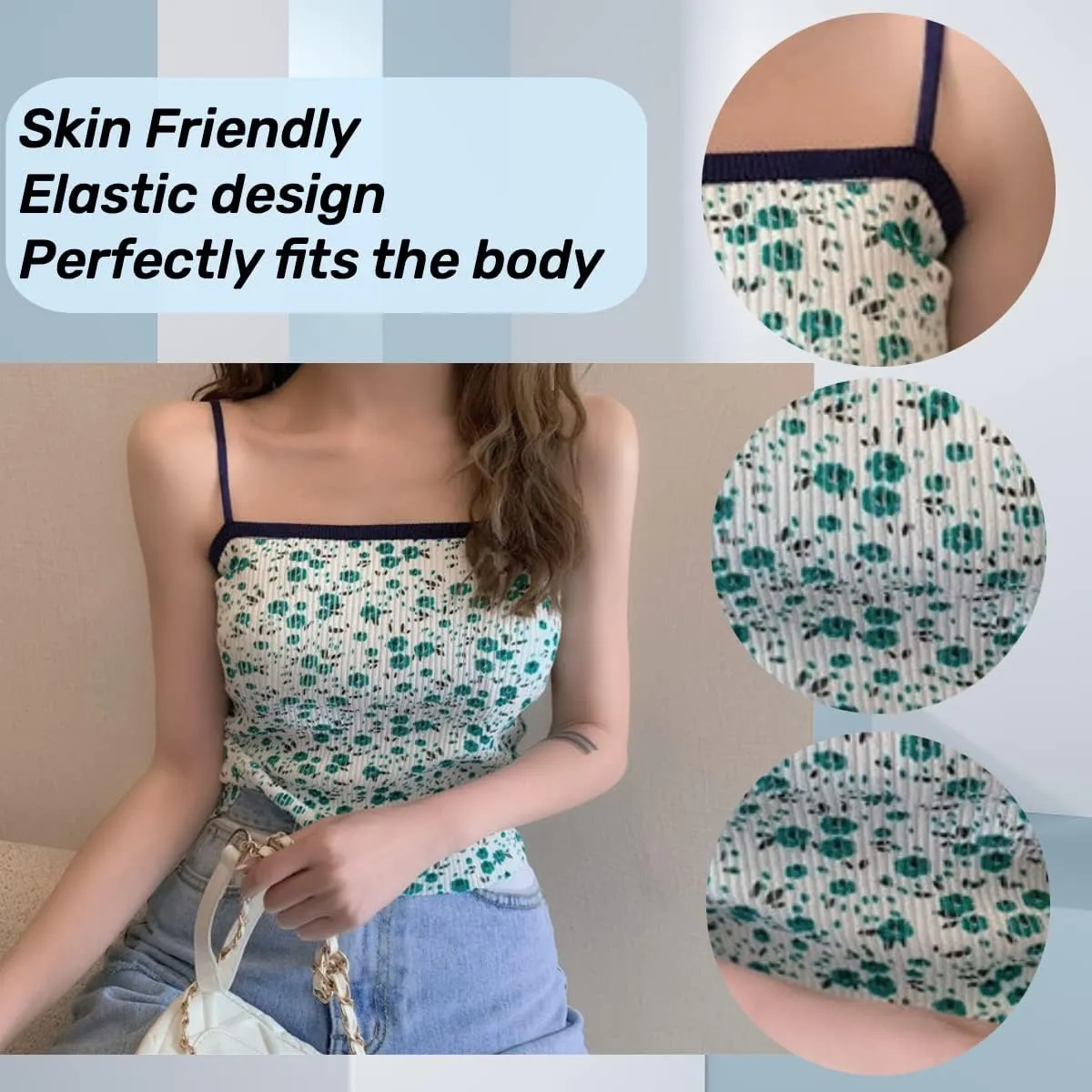 Floral Top Tops Women Girl Camisole Crop Square Neck Dancing Halter
