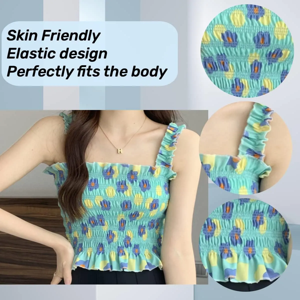 Floral Top Tops Women Girl Camisole Crop Square Neck Dancing Halter