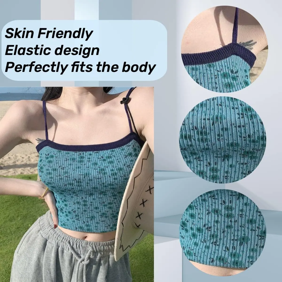 Floral Top Tops Women Girl Camisole Crop Square Neck Dancing Halter