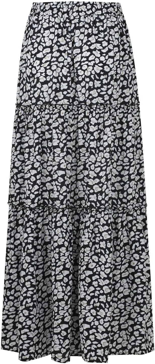 Flowy Tiered Maxi Skirts for Women 2025 Trendy Summer Vacation Boho Floral Skirt Elastic Drawstring A Line Skirt