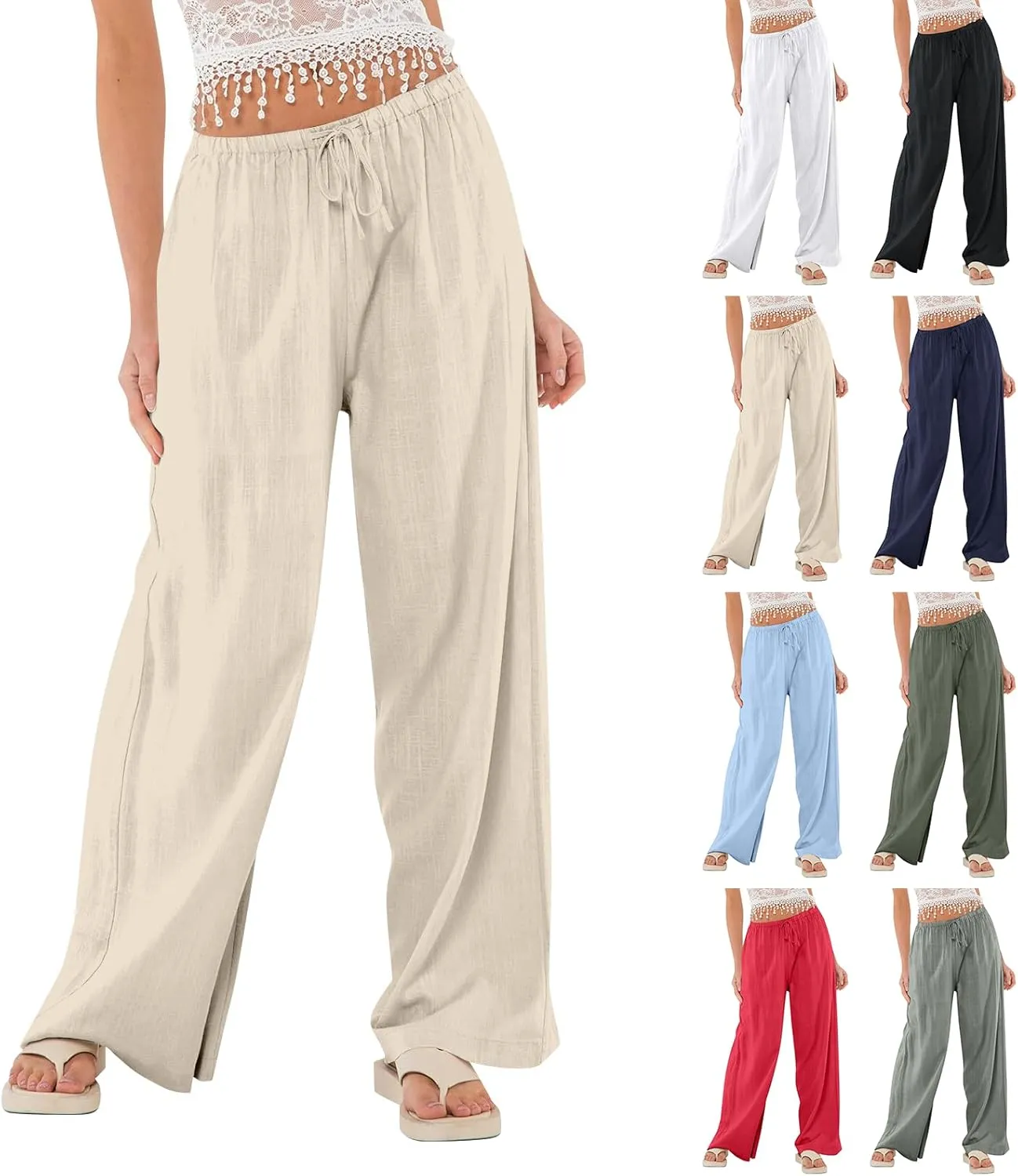 Flowy Wide Leg Pants Woman Baggy Drawstring Elastic Waist Gaucho Pants Lightweight Summer Boho Gauze Cover Up Pants