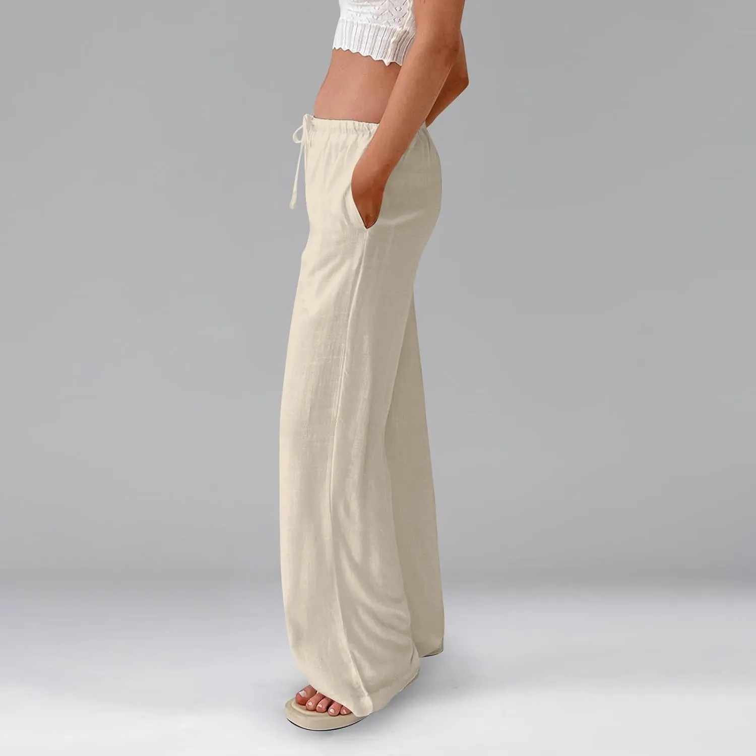 Flowy Wide Leg Pants Woman Baggy Drawstring Elastic Waist Gaucho Pants Lightweight Summer Boho Gauze Cover Up Pants