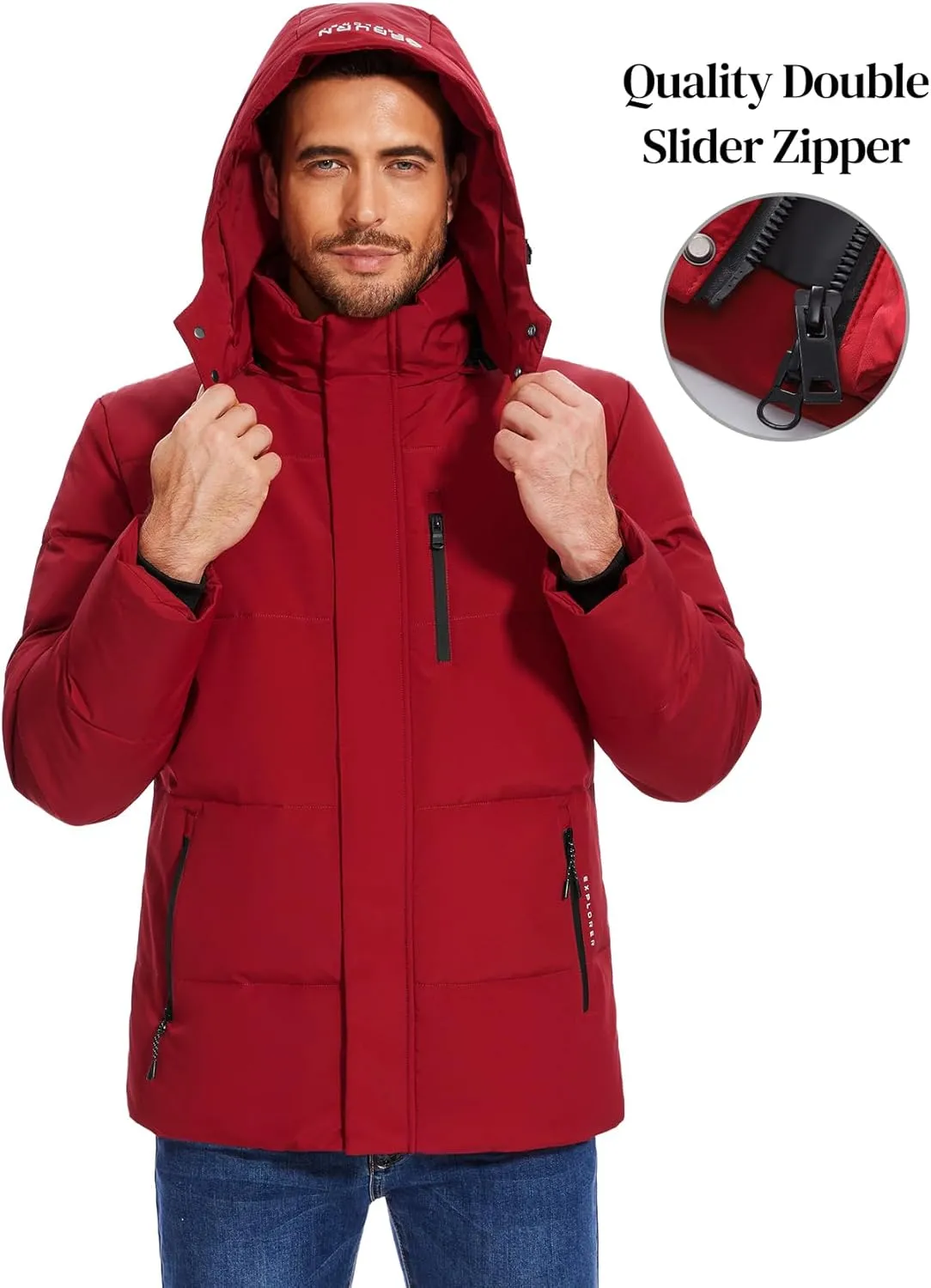 Flygo Puffer Jacket Men Down Jackets Winter Coats Waterproof Thicken Insulated Hooded Quilted Parka Snow Jacket
