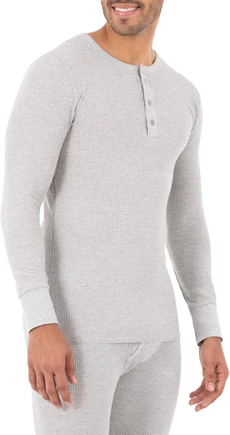 Fruit of the Loom Men's Classic Midweight Waffle Thermal Henley Top