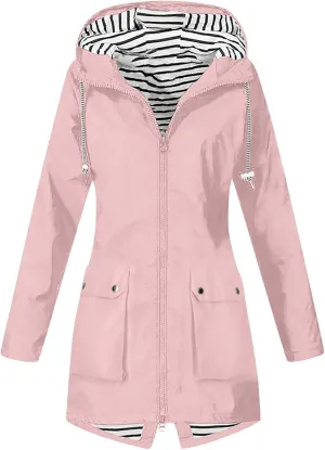 FZYLQY Hot Rain Jacket for Women Lightweight Long Hooded Raincoat Waterproof Outdoor Travel Hiking Windbreaker Trench Coats