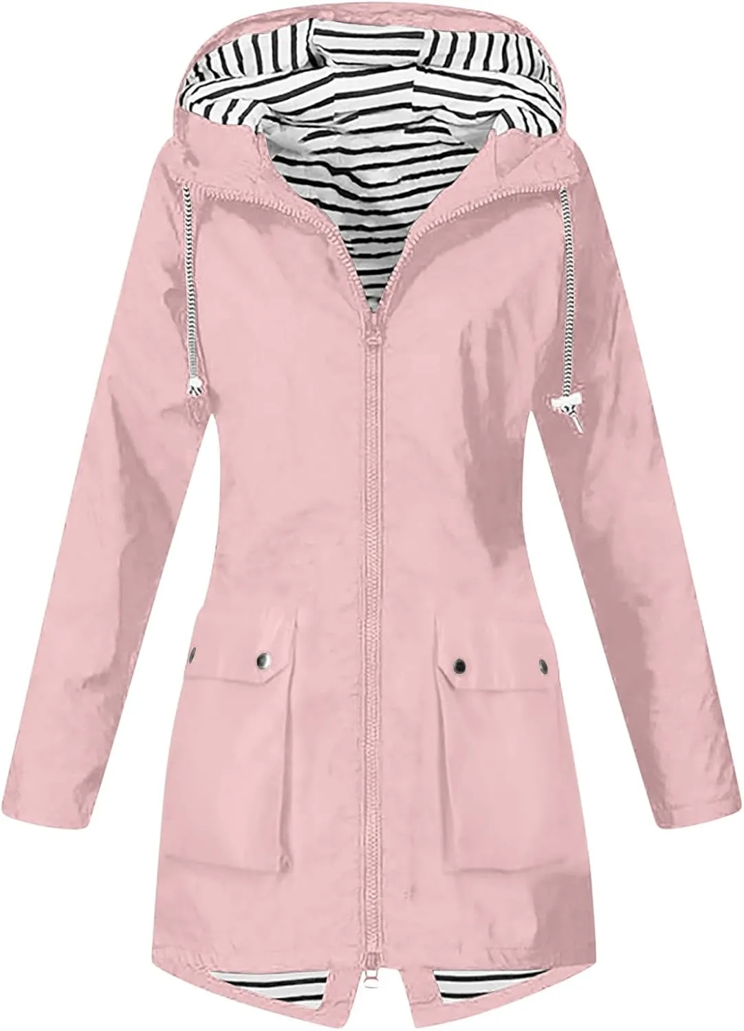 FZYLQY Hot Rain Jacket for Women Lightweight Long Hooded Raincoat Waterproof Outdoor Travel Hiking Windbreaker Trench Coats