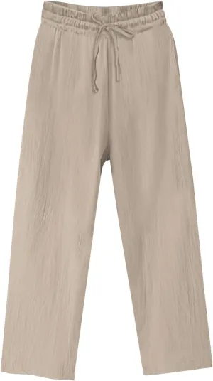 FZYLQY Linen Pants for Womens Casual High Waist Elastic Wide Leg Pants Drawstring Solid Color Beach Trousers with Pockets