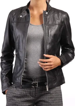 Geniune Black Leather Jacket | Women Motorcycle Jacket | Womens Lambskin Leather Jacket