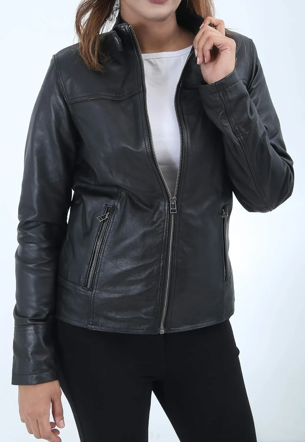 Geniune Black Leather Jacket | Women Motorcycle Jacket | Womens Lambskin Leather Jacket