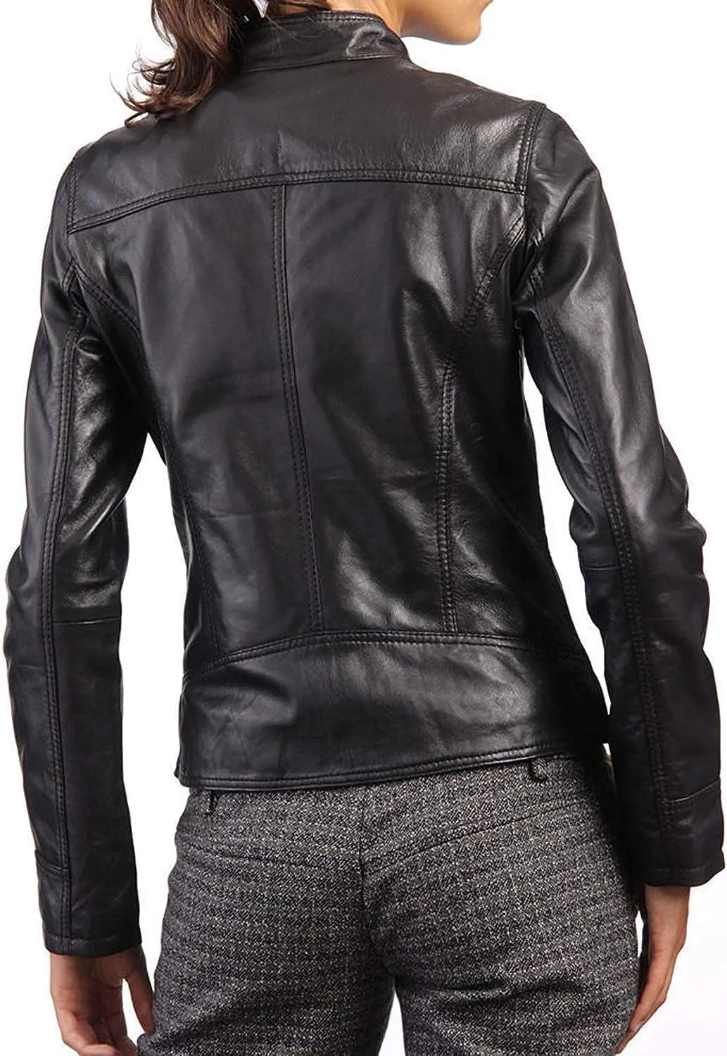 Geniune Black Leather Jacket | Women Motorcycle Jacket | Womens Lambskin Leather Jacket