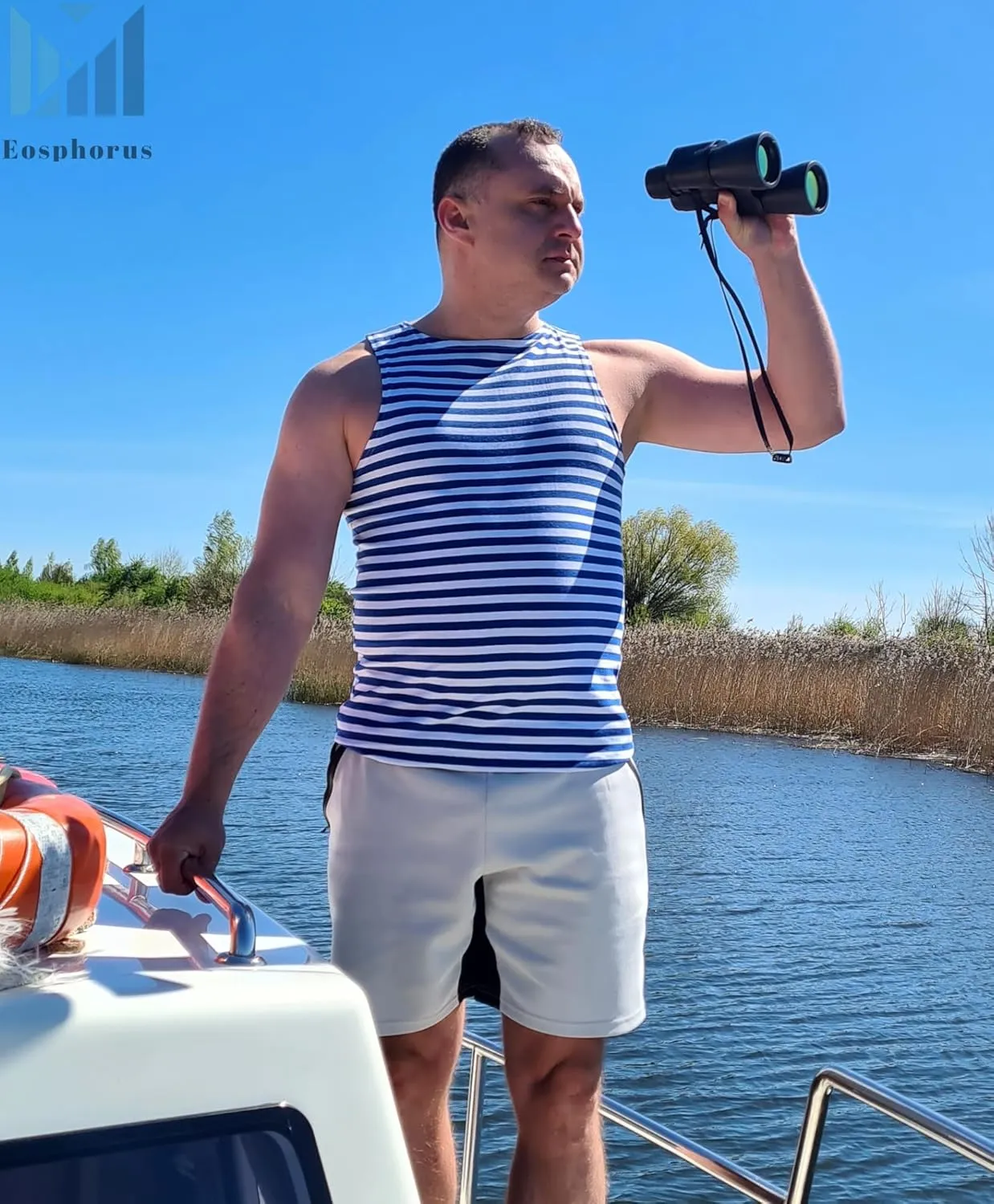 Genuine Striped Tank Top Sleeveless Shirt Light Blue Cotton Original Telnyashka 