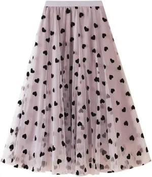 Geometric Print Skirt Women Purple Black Blue Long Midi Length Tulle Pleated Skirt