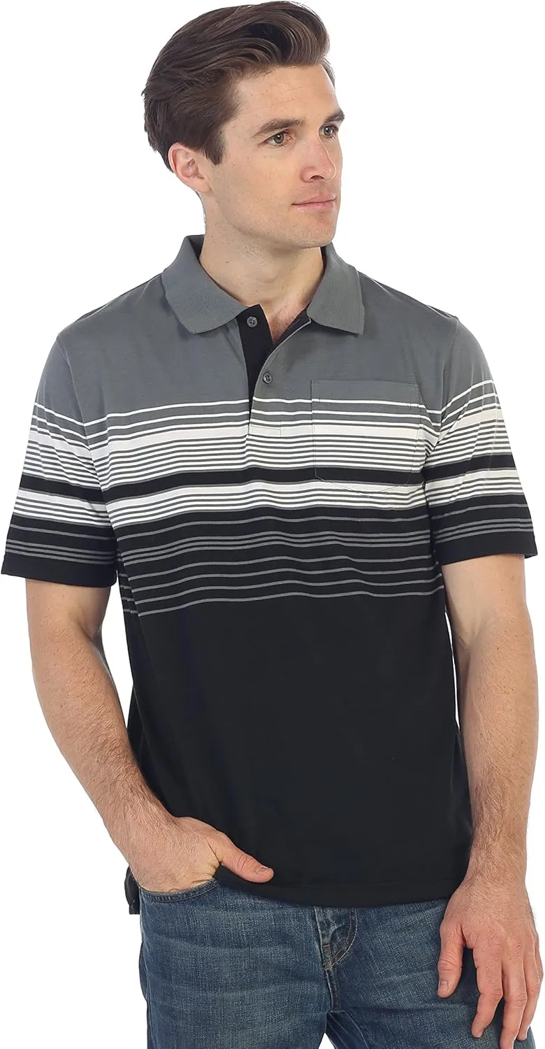 Gioberti Mens Striped Polo Shirt with Pocket - Yarn Dye