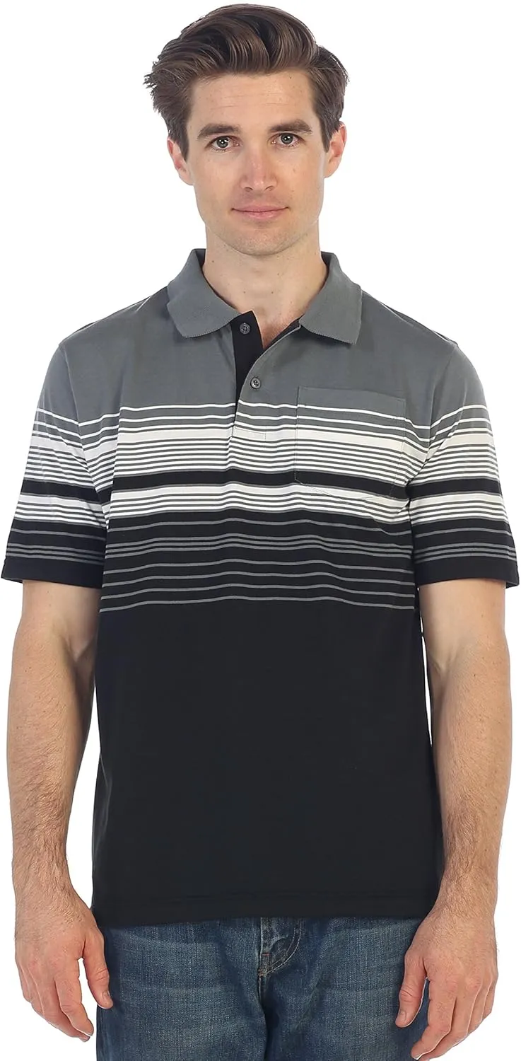 Gioberti Mens Striped Polo Shirt with Pocket - Yarn Dye