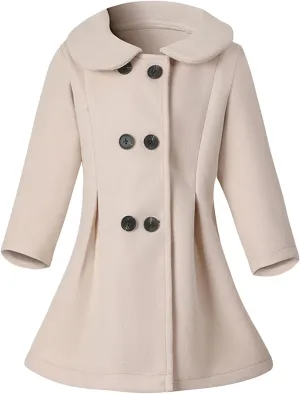 Girls Dress Coat Kids Winter Warm Jacket Long Sleeve Button Trench Coat Pocket Long Peacoat Outerwear Jackets For Girls