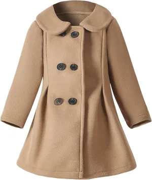 Girls Dress Coat Kids Winter Warm Jacket Long Sleeve Button Trench Coat Pocket Long Peacoat Outerwear Jackets For Girls