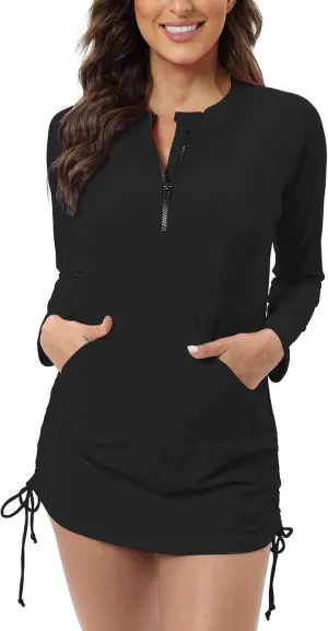Halcurt Women's Long Sleeve Swim Shirt UPF 50  Rash Guard Top