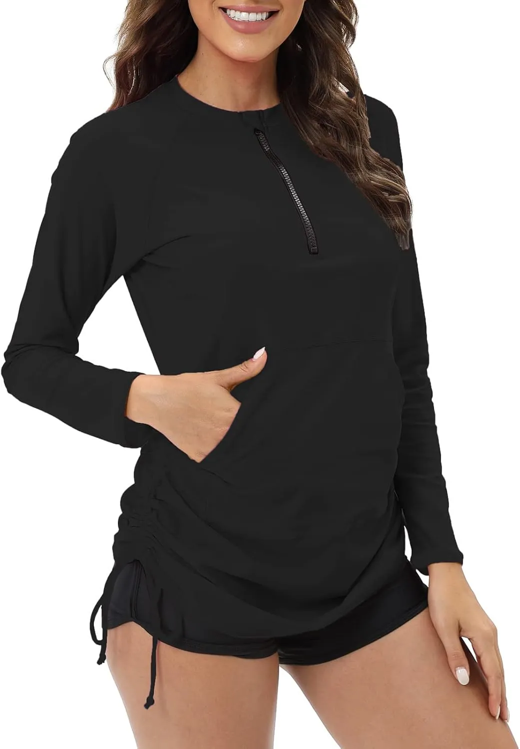 Halcurt Women's Long Sleeve Swim Shirt UPF 50  Rash Guard Top