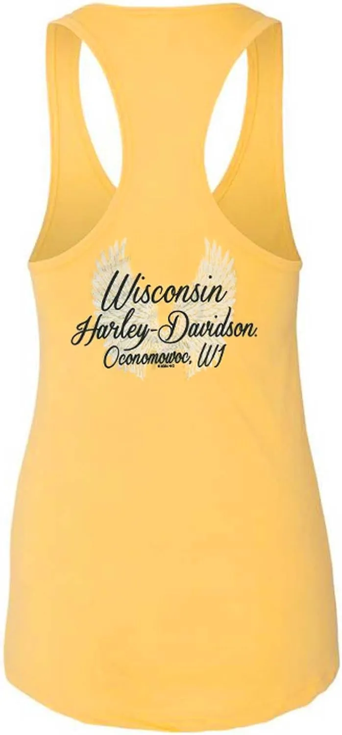 Harley-Davidson Women's Road Diva Script Sleeveless Racerback Tank Top, Yellow