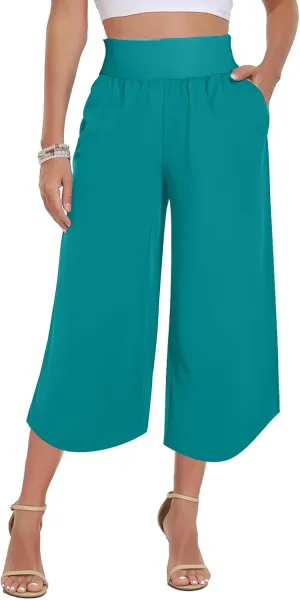 High Waist Capri Pants for Women Wide Leg Flowy Cropped Trousers Slim Fit Slit Hem Capris Casual Summer Crop