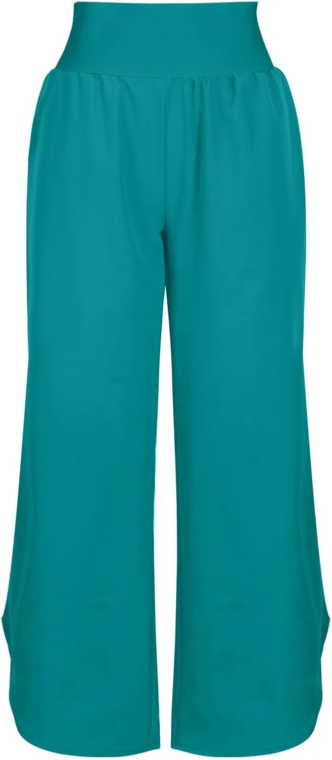High Waist Capri Pants for Women Wide Leg Flowy Cropped Trousers Slim Fit Slit Hem Capris Casual Summer Crop