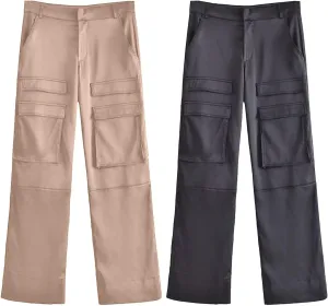 Hiking Cargo Pants for Women High Waist Comfy Joggers Wide Leg Straight Sweatpants Casual Baggy Trousers Solid Slacks