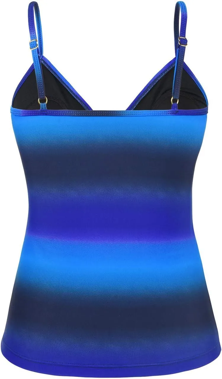 Hilor Women's Tankini Tops Shirred Ruffled Swimsuits V Neck Swimwear Top
