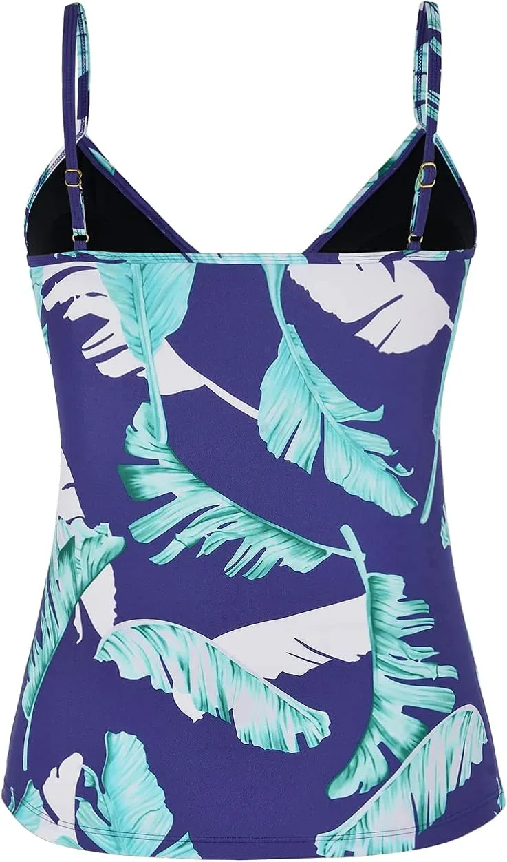 Hilor Women's Tankini Tops Shirred Ruffled Swimsuits V Neck Swimwear Top