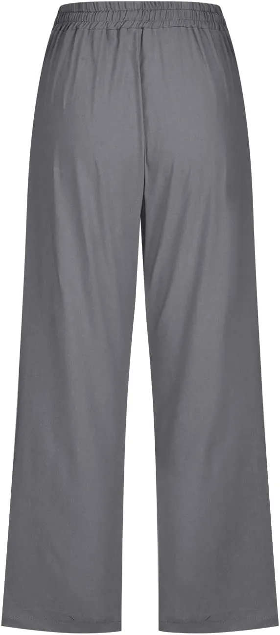 hlysgo Cotton Linen Capri Pants for Women High Waisted Drawstring Casual Capris Summer Loose Comfy Beach Cropped Trouser