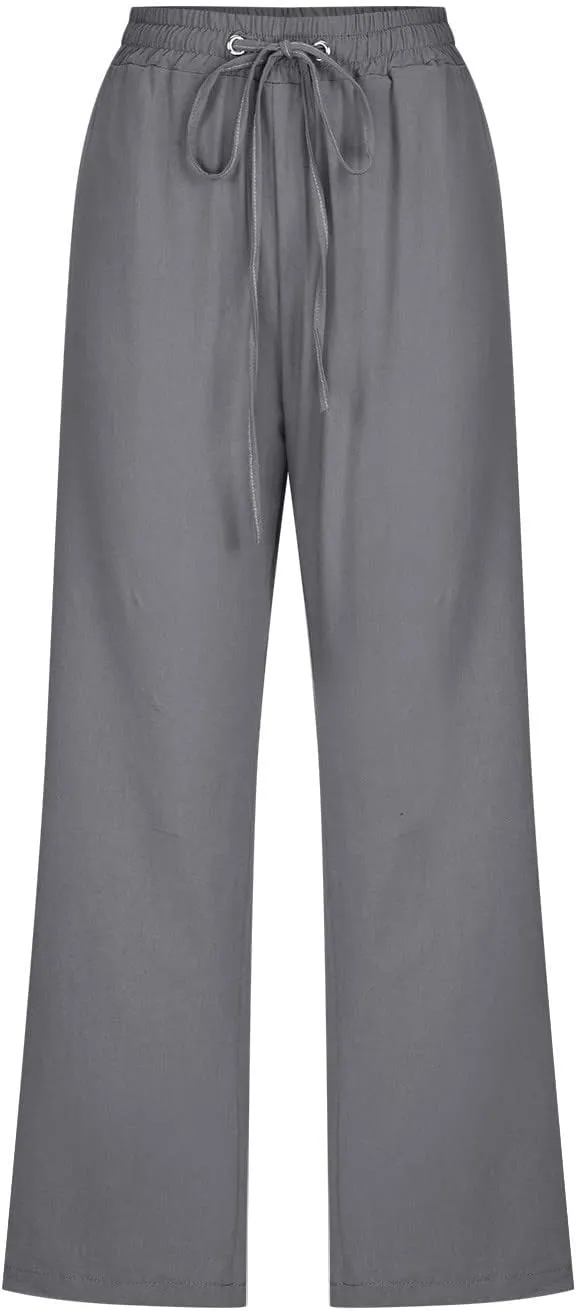 hlysgo Cotton Linen Capri Pants for Women High Waisted Drawstring Casual Capris Summer Loose Comfy Beach Cropped Trouser