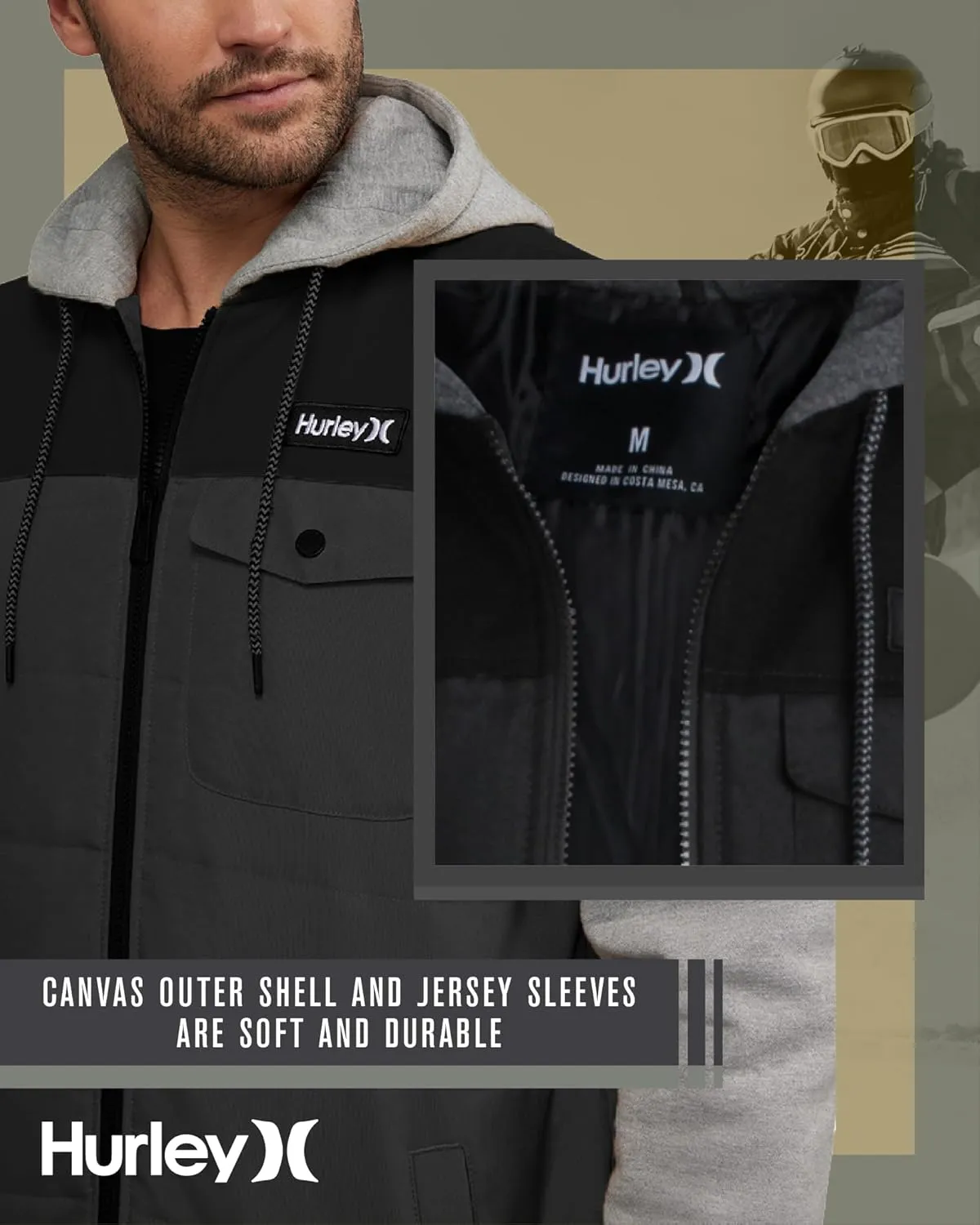 Hurley Men's Voyager Jacket - Lightweight Hooded Quilted Canvas Sweater Vest Jacket - Insulated Utility Jacket for Men (S-XL)
