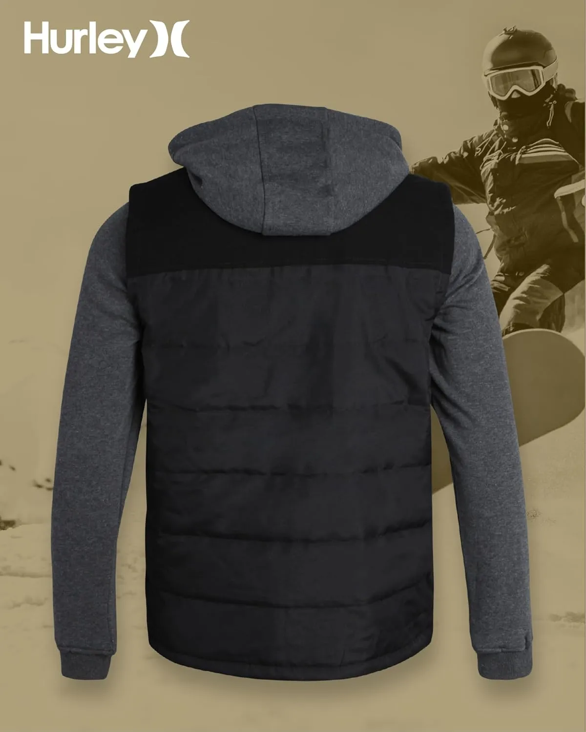 Hurley Men's Voyager Jacket - Lightweight Hooded Quilted Canvas Sweater Vest Jacket - Insulated Utility Jacket for Men (S-XL)