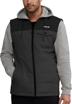 Hurley Men's Voyager Jacket - Lightweight Hooded Quilted Canvas Sweater Vest Jacket - Insulated Utility Jacket for Men (S-XL)