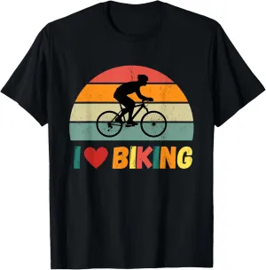 I Love Biking Retro Sunset Cyclist Design T-Shirt
