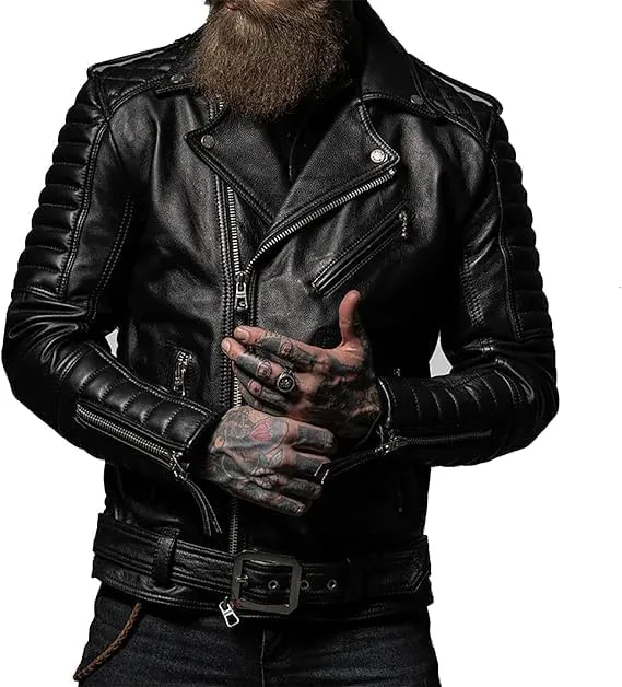 Isaac & David Chicago Real Lambskin Leather Biker Jacket Quilted Cafe Racer Zip Up Moto Vintage Motorcycle Jacket For Men