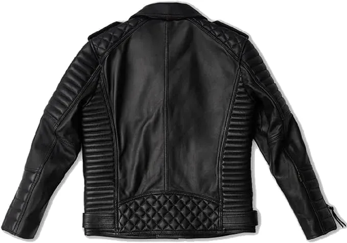 Isaac & David Chicago Real Lambskin Leather Biker Jacket Quilted Cafe Racer Zip Up Moto Vintage Motorcycle Jacket For Men