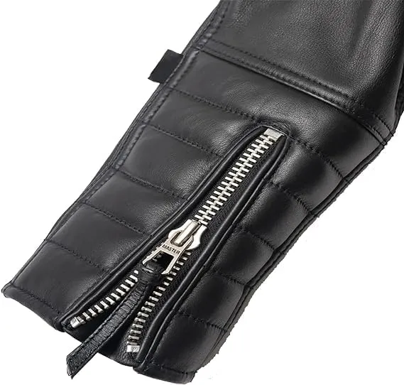 Isaac & David Chicago Real Lambskin Leather Biker Jacket Quilted Cafe Racer Zip Up Moto Vintage Motorcycle Jacket For Men