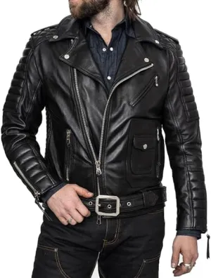 Isaac & David Chicago Real Lambskin Leather Biker Jacket Quilted Cafe Racer Zip Up Moto Vintage Motorcycle Jacket For Men