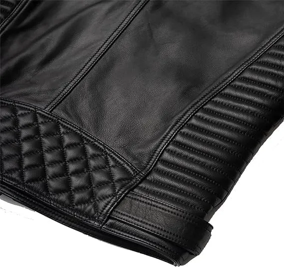 Isaac & David Chicago Real Lambskin Leather Biker Jacket Quilted Cafe Racer Zip Up Moto Vintage Motorcycle Jacket For Men