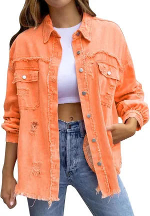 Jackets To Wear Over Dresses Women's Trendy Ripped Oversized Denim Jacket Casual Long Boyfriend Denim Shirt Dress