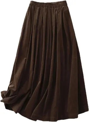 Japanese Style High Waist Corduroy Vintage Pleated Skirts Women Spring Casual Midi Skirts