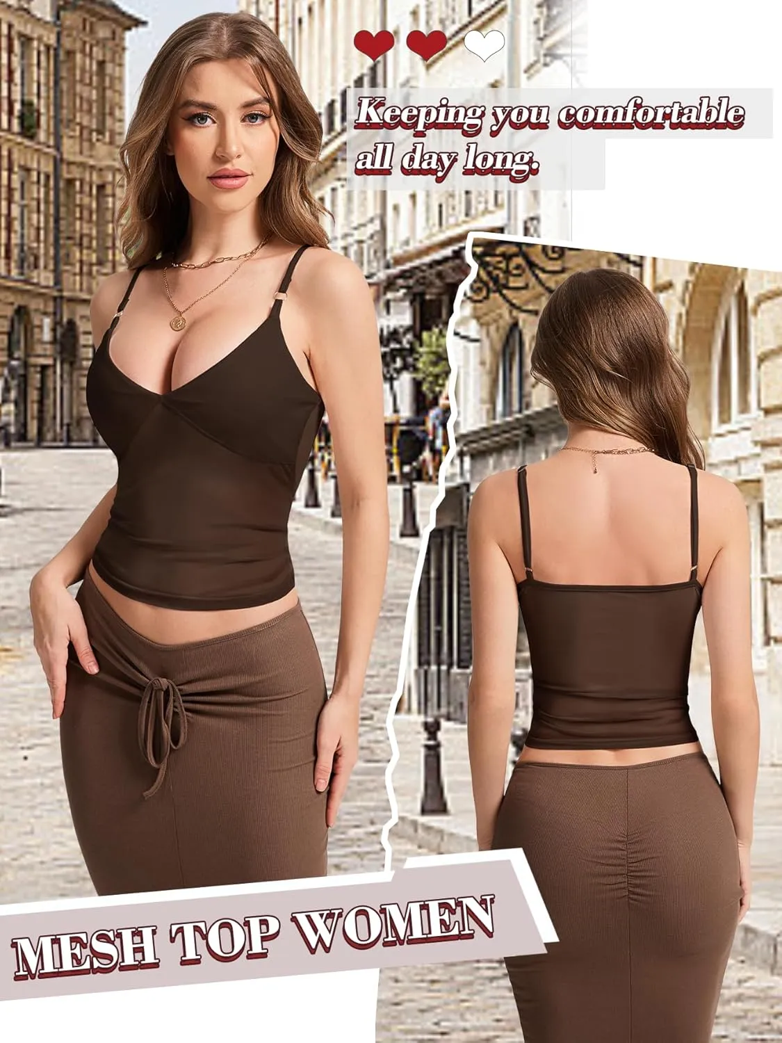 Jenbou Women's Y2K Mesh Tank Top Sexy Going Out Outfits V Neck Spaghetti Strap Camisole Backless Summer Tops Shirt