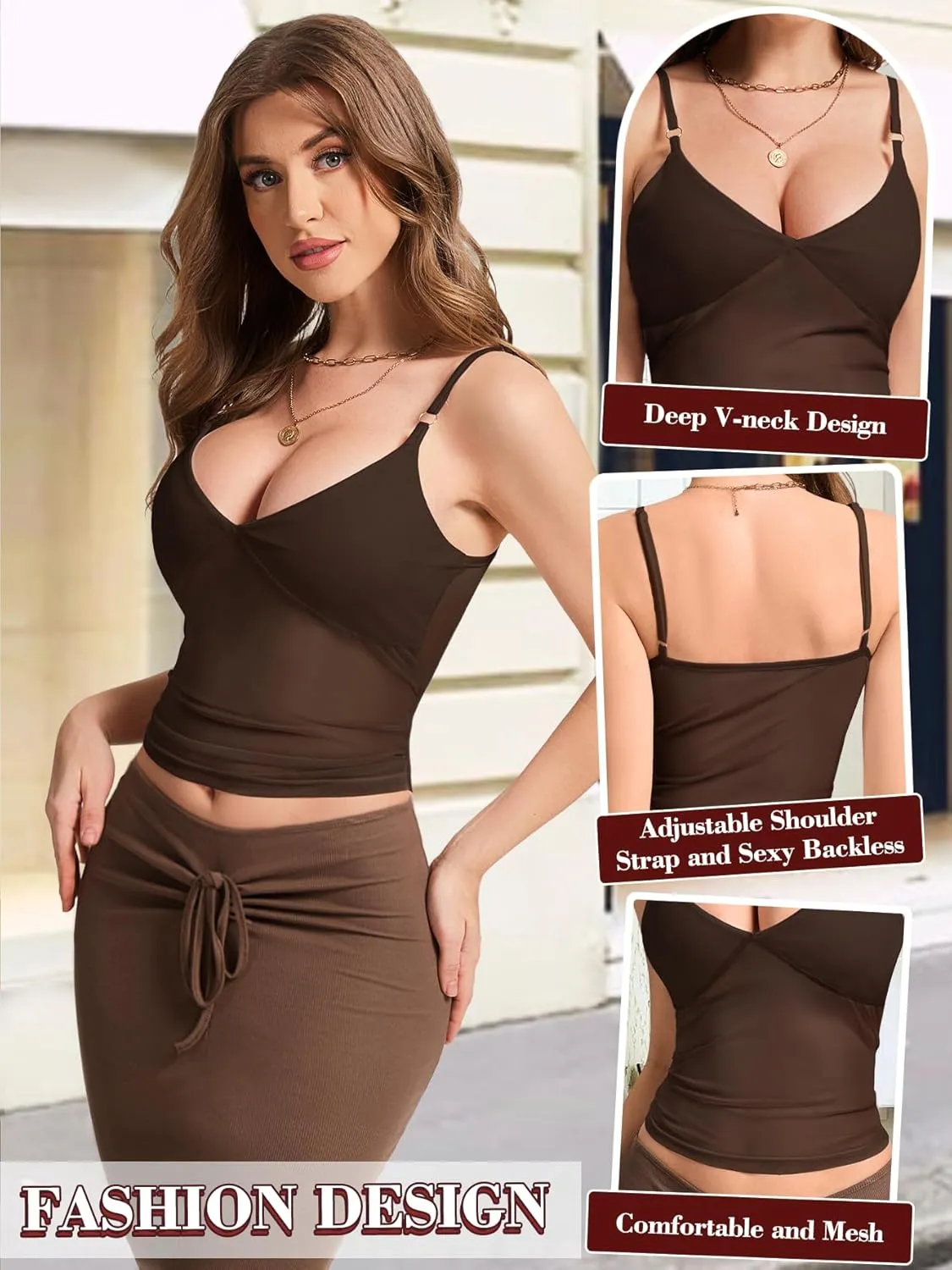 Jenbou Women's Y2K Mesh Tank Top Sexy Going Out Outfits V Neck Spaghetti Strap Camisole Backless Summer Tops Shirt