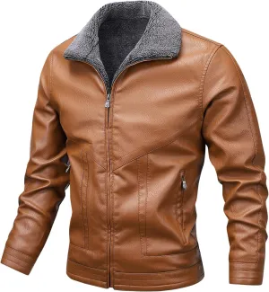 JEsilunmaMY Men's Fur Collar Winter Leather Jacket Full Zip Fleece Lined Lapel Sherpa Coat Slim Fit Casual Bomber Outwear JEsilunmaMY Men's Fur Collar Winter Leather Jacket Full Zip Fleece Lined Lapel Sherpa Coat Slim Fit Casual Bomber Outwear