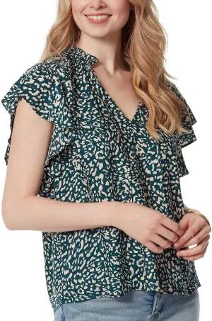 Jessica Simpson Women's Alaina Flutter Sleeve Ruffle Collar Pullover Top Standard