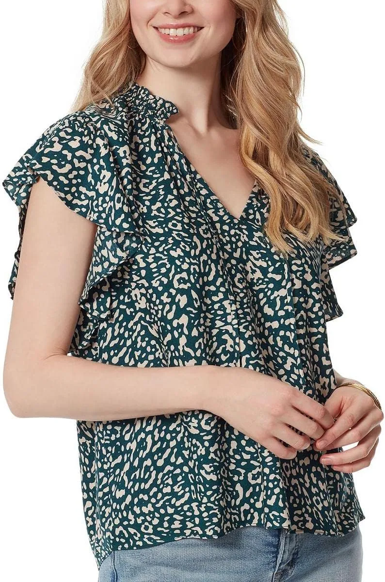 Jessica Simpson Women's Alaina Flutter Sleeve Ruffle Collar Pullover Top Standard